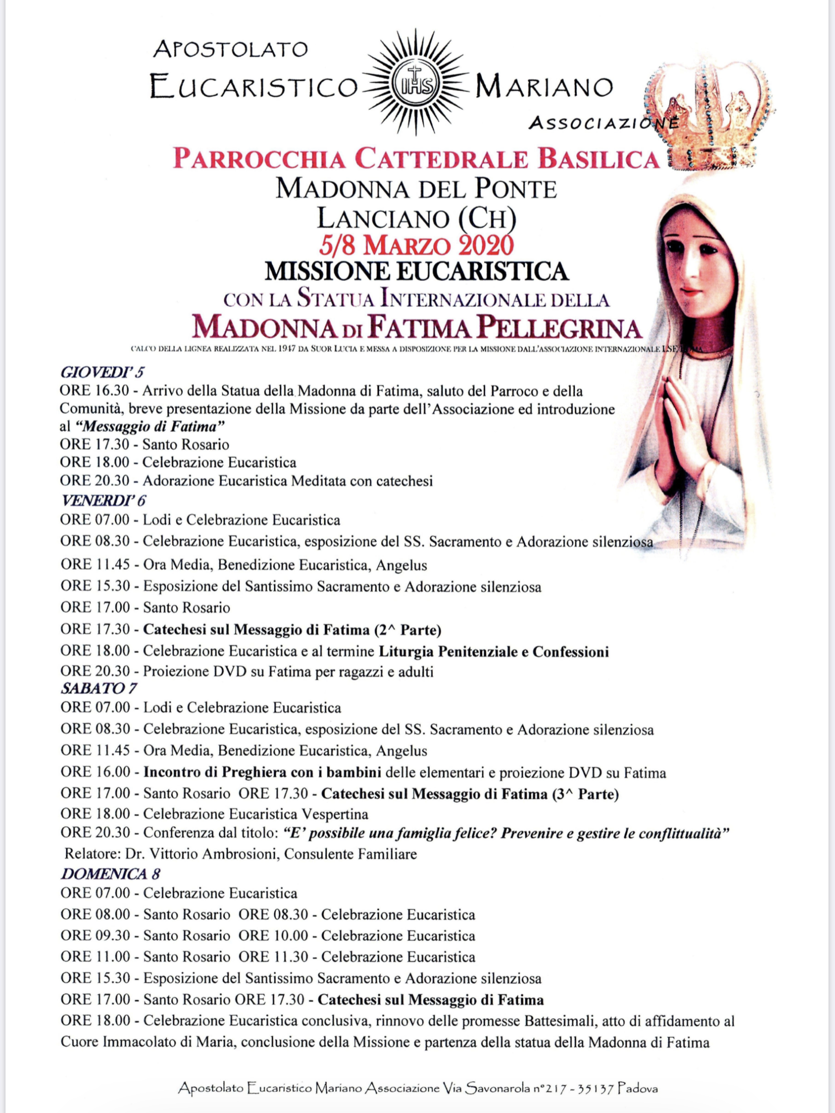 La Madonna di Fatima pellegrina a Lanciano
